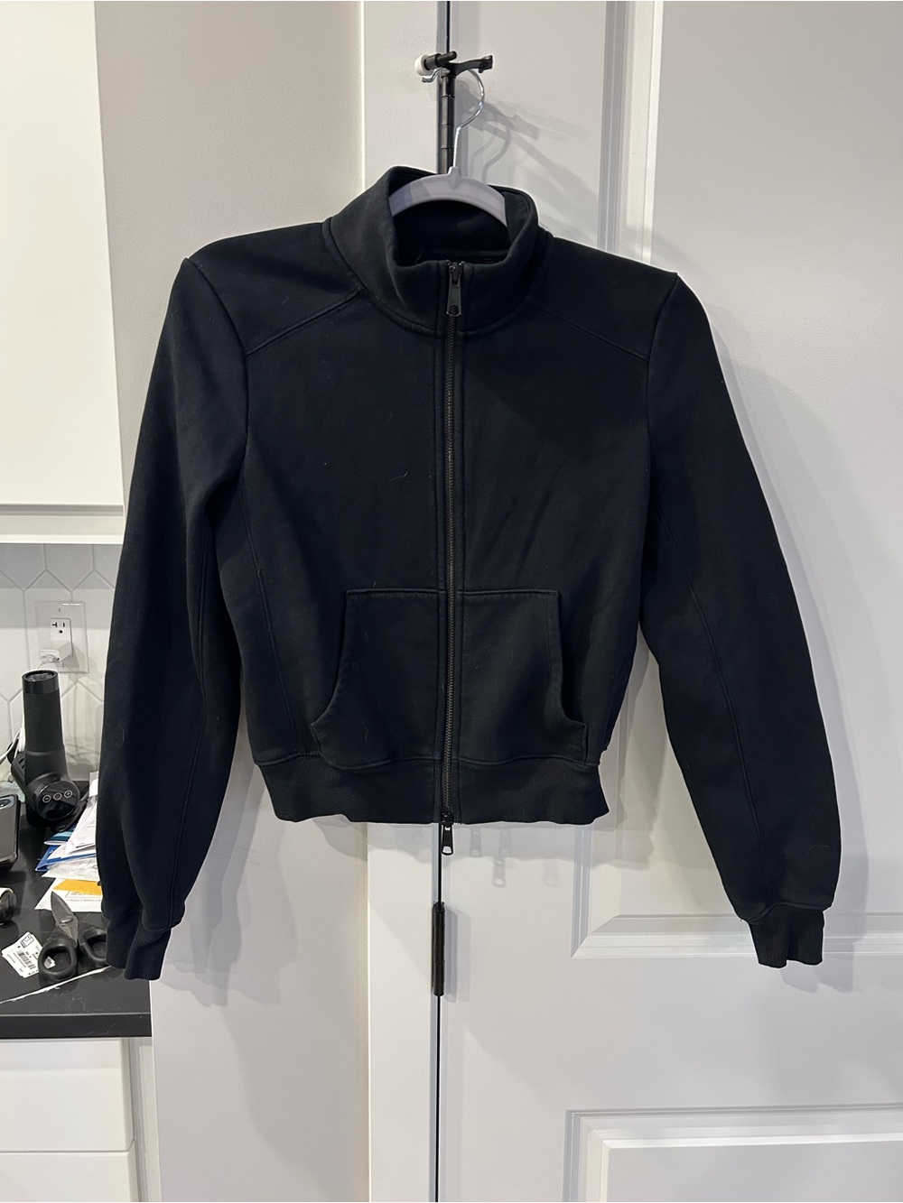 OAK + FORT Black Zip-Up Bomber Jacket Sweater Minimalist Casual Everyday Active